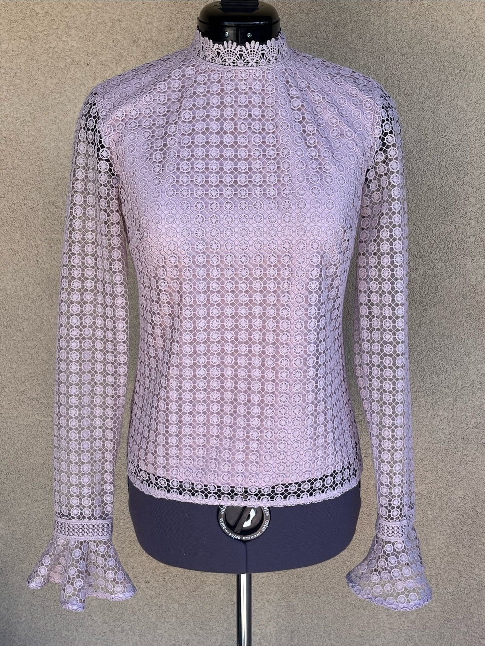 Rachel Parcell Lavender Lace High-Neck Long Sleeve Top